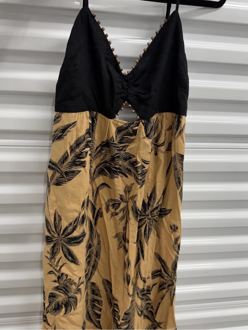 Spaghetti Strap Two-Tone Floral Maxi Dress in Black and Tan